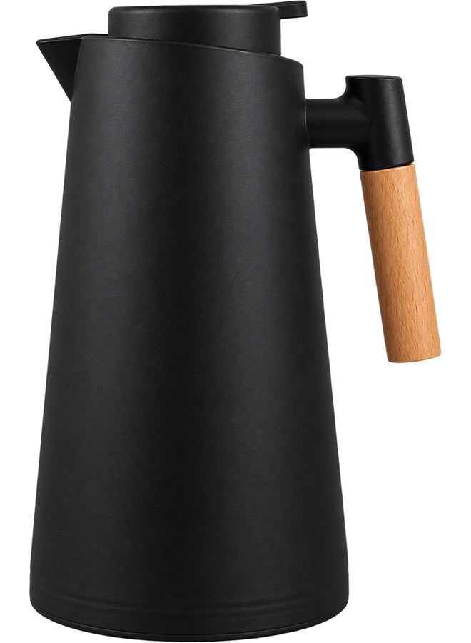 ايست من نون Nordic Style Thermal Coffee Carafe | 1L Glass-Lined Vacuum Insulated Jug with PP Shell & Wooden Handle, One-Handed Push-Button Operation, Leak-Resistant Spout for Coffee, Tea, Milk - Image 1