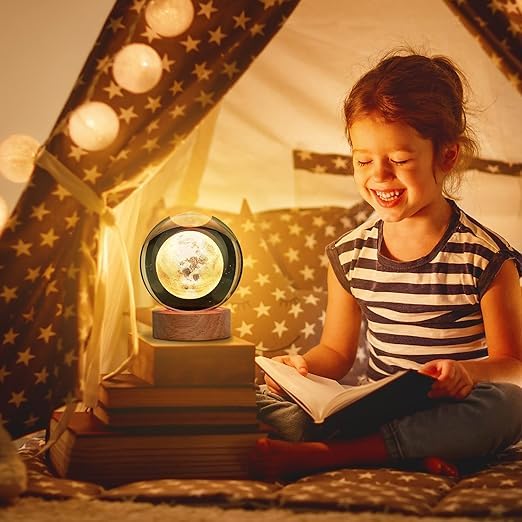 GITGRNTH 3D Moon Crystal Ball Lamp - Solar System Night Light, 3D Crystal Ball, Galaxy Lamp Ball, Light with USB Powered 3.15 Inch LED Wooden Base, Perfect for Gifts (Moon) - Image 4