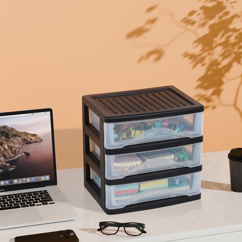BYCY 3 Drawer Clear Stacking Desktop Organizer, Plastic Drawer Storage Container for Stationery Art Craft Supplies, Stackable Storage Drawers Make up Organizer for Office Supplies, School, Home - Image 2