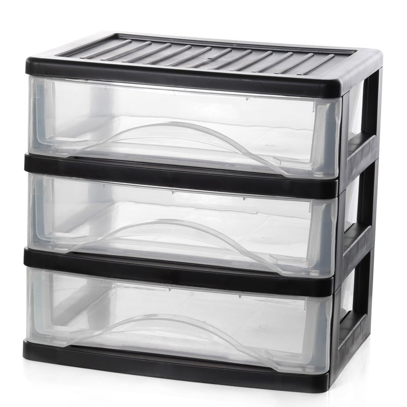 BYCY 3 Drawer Clear Stacking Desktop Organizer, Plastic Drawer Storage Container for Stationery Art Craft Supplies, Stackable Storage Drawers Make up Organizer for Office Supplies, School, Home - Image 1