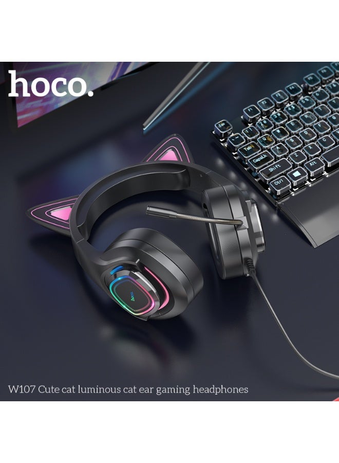 هوكو. سماعات رأس للألعاب W107 بتصميم قطة لطيفة مضيئة - Image 4
