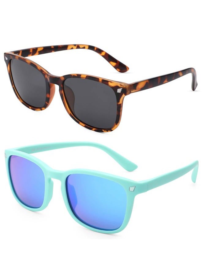 COASION Polarized Kids Sunglasses UV 400 Protection for Girls Boys Classic Retro Style Toddler Shades Age 3-12, B2 Matte Leopard / Grey Lens + Matter Blue / Blue Mirrored Lens, Medium - Image 1