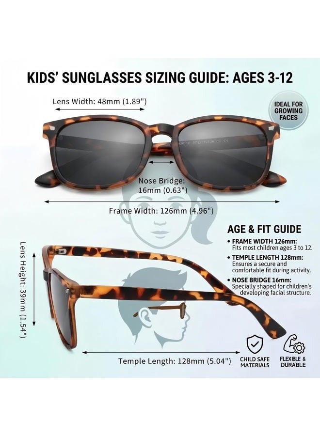 COASION Polarized Kids Sunglasses UV 400 Protection for Girls Boys Classic Retro Style Toddler Shades Age 3-12, B2 Matte Leopard / Grey Lens + Matter Blue / Blue Mirrored Lens, Medium - Image 5