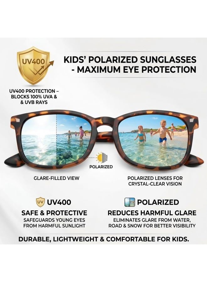 COASION Polarized Kids Sunglasses UV 400 Protection for Girls Boys Classic Retro Style Toddler Shades Age 3-12, B2 Matte Leopard / Grey Lens + Matter Blue / Blue Mirrored Lens, Medium - Image 4