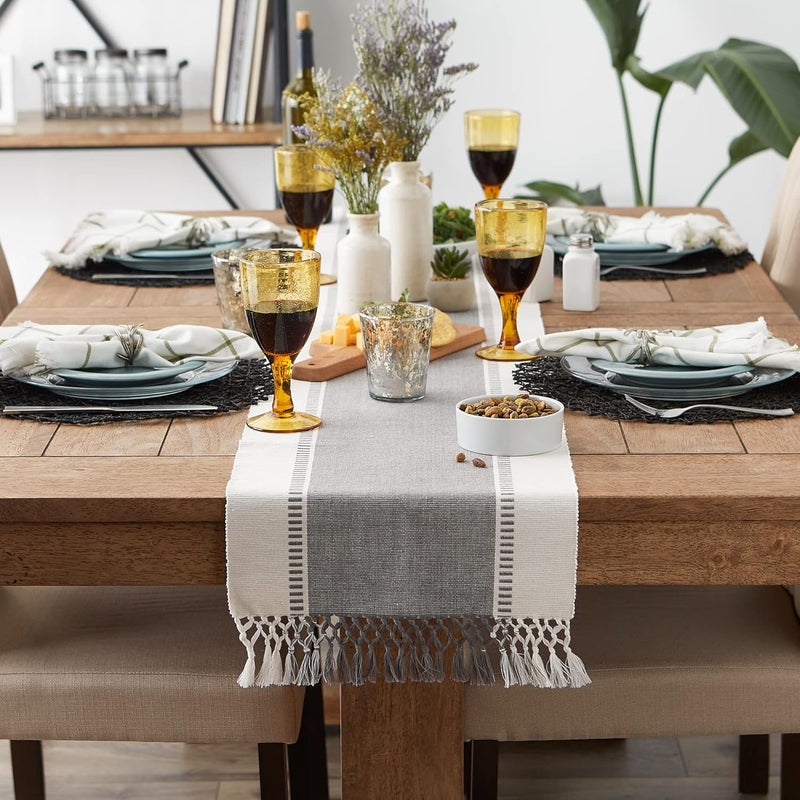 DII Dobby Stripe Woven Table Runner, 13x72 (13x77.5, Fringe Included), Cool Gray - Image 4