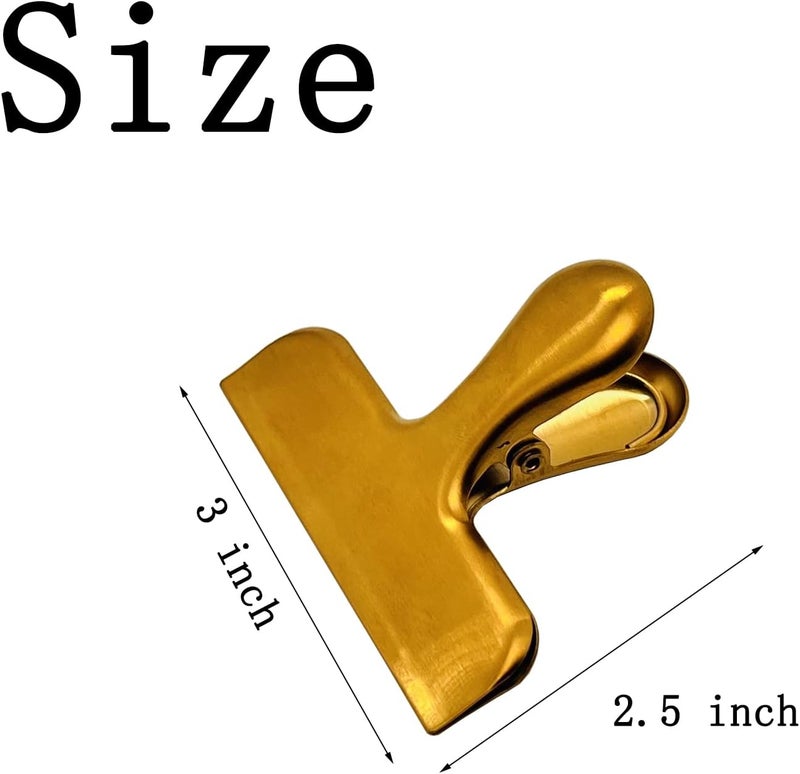 MYYZMY 8 Pack Metal Chip Clips, 3 Inch Wide Stainless Steel Heavy Duty Food Bag Clips, Gold - Image 3