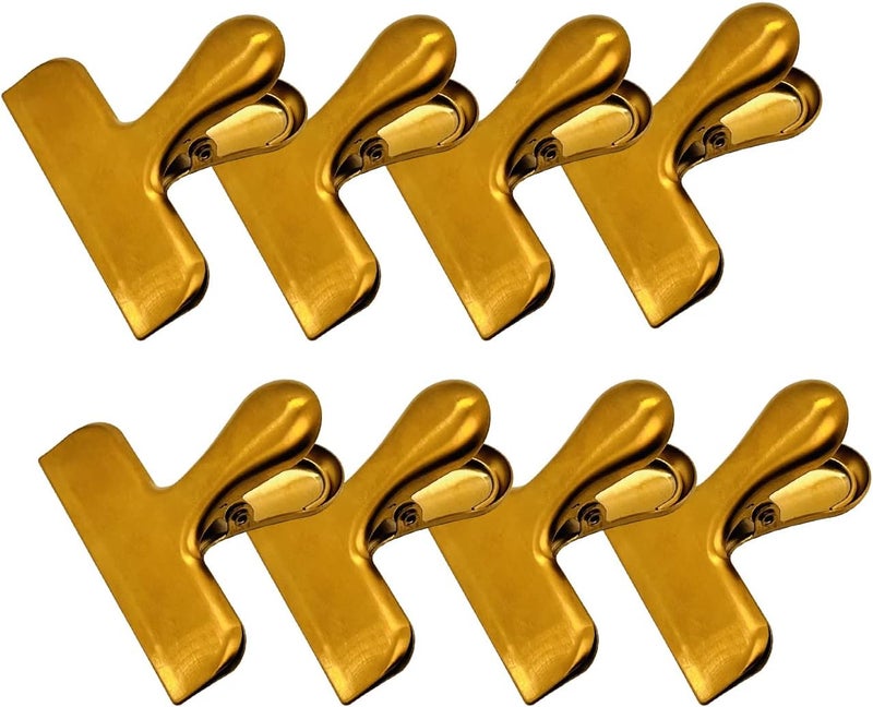 MYYZMY 8 Pack Metal Chip Clips, 3 Inch Wide Stainless Steel Heavy Duty Food Bag Clips, Gold - Image 1