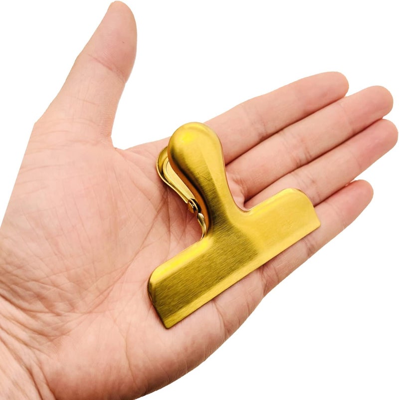 MYYZMY 8 Pack Metal Chip Clips, 3 Inch Wide Stainless Steel Heavy Duty Food Bag Clips, Gold - Image 2