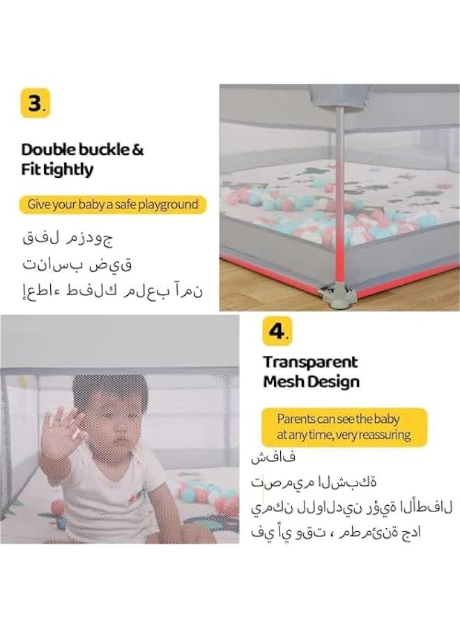 جونيس ساحة لعب أطفال كبير للغاية مع بوابة، 180 × 150 سم للأطفال الصغار والرضع، مساحة أنشطة آمنة مع أرضية مضادة للانزلاق وشبكة جيدة التهوية، قابل للتعبئة والحمل مع 10 كرات  - Image 4
