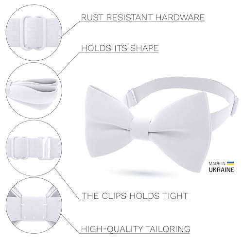 Bow Tie House Classic Pre-Tied Bow Tie Formal Solid Tuxedo (Medium, White) - Image 2