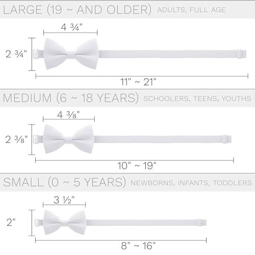 Bow Tie House Classic Pre-Tied Bow Tie Formal Solid Tuxedo (Medium, White) - Image 4