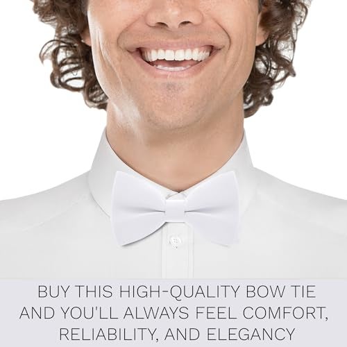 Bow Tie House Classic Pre-Tied Bow Tie Formal Solid Tuxedo (Medium, White) - Image 5