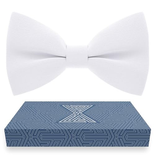 Bow Tie House Classic Pre-Tied Bow Tie Formal Solid Tuxedo (Medium, White) - Image 1