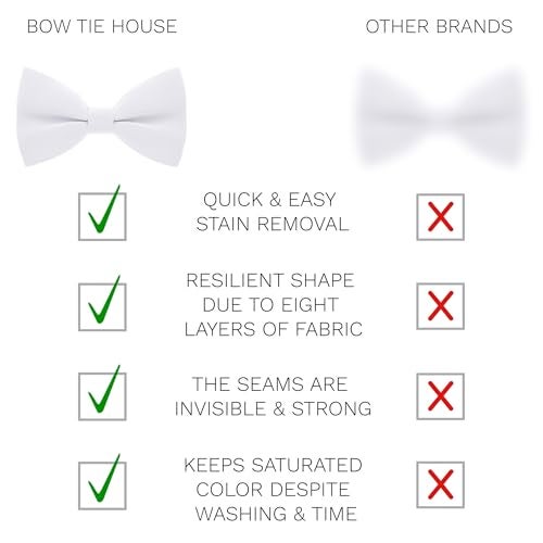 Bow Tie House Classic Pre-Tied Bow Tie Formal Solid Tuxedo (Medium, White) - Image 3
