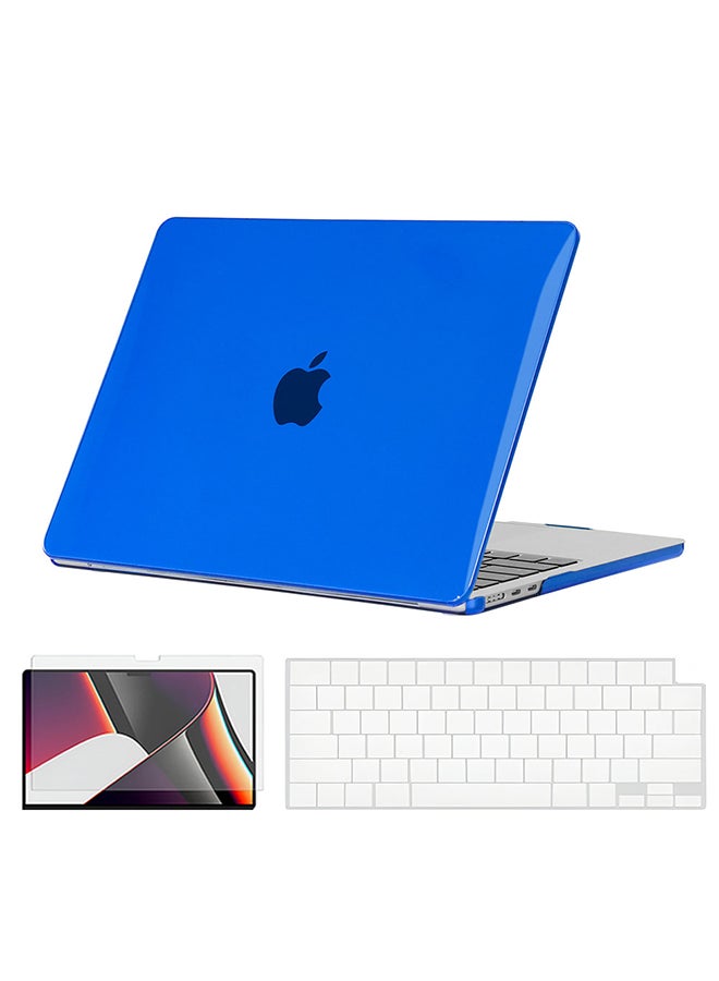 O Ozone Crystal Case Compatible with MacBook Air 15 inch (A2941) M2 2023, (A3114) M3 2024 Hard Case with Keyboard Cover & Screen Protector, Dark Blue