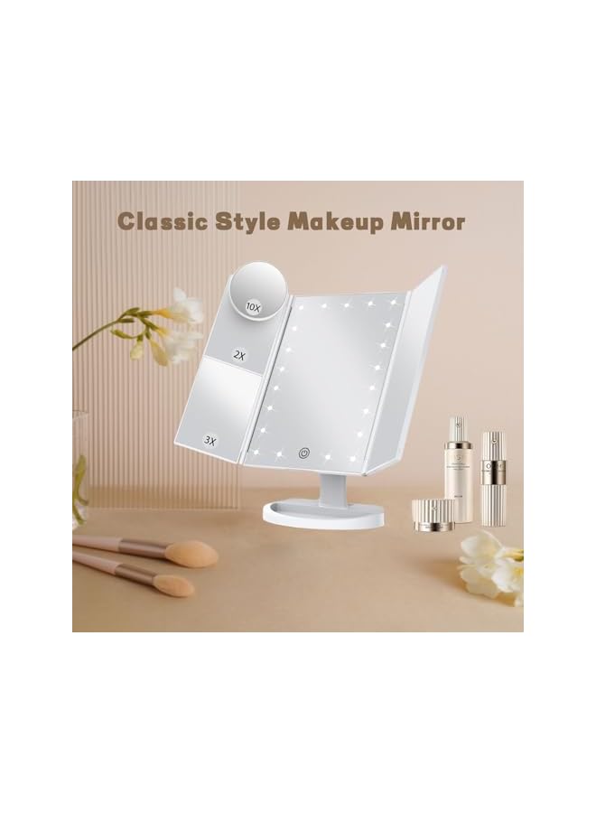 The Bros Makeup Mirror Vanity Mirror with Lights, 2X, 3X, 10X Magnification, Touch Control, Trifold, White, 23.88cm L x34.04cm W, Modern Style, Dresser Mount, Bathroom - Image 2