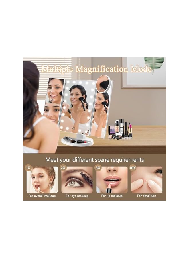 The Bros Makeup Mirror Vanity Mirror with Lights, 2X, 3X, 10X Magnification, Touch Control, Trifold, White, 23.88cm L x34.04cm W, Modern Style, Dresser Mount, Bathroom - Image 4
