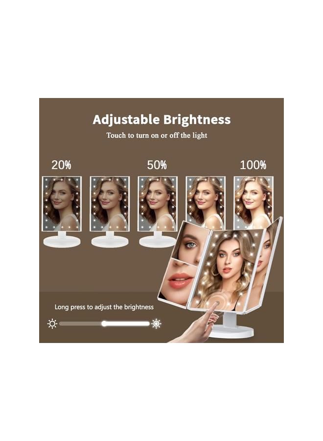 The Bros Makeup Mirror Vanity Mirror with Lights, 2X, 3X, 10X Magnification, Touch Control, Trifold, White, 23.88cm L x34.04cm W, Modern Style, Dresser Mount, Bathroom - Image 3