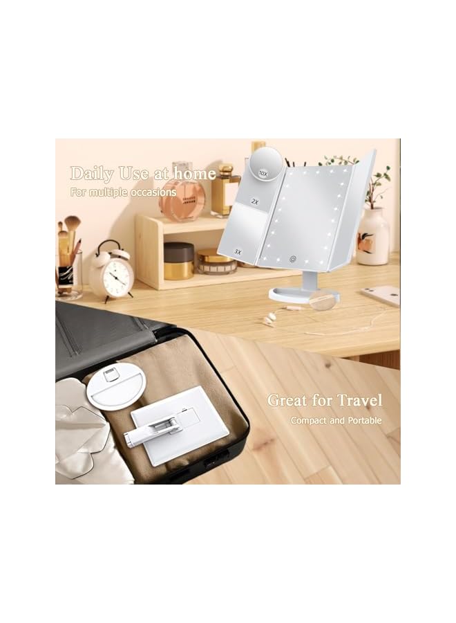 The Bros Makeup Mirror Vanity Mirror with Lights, 2X, 3X, 10X Magnification, Touch Control, Trifold, White, 23.88cm L x34.04cm W, Modern Style, Dresser Mount, Bathroom - Image 5