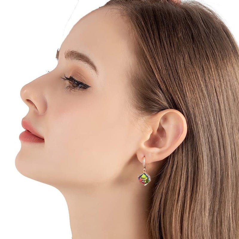 EVEVIC Austrian Crystal Cube Drop Dangle Earrings for Women 14K Gold Plated Hypoallergenic Jewelry (Rainbow/Rose Gold-tone) - Image 2