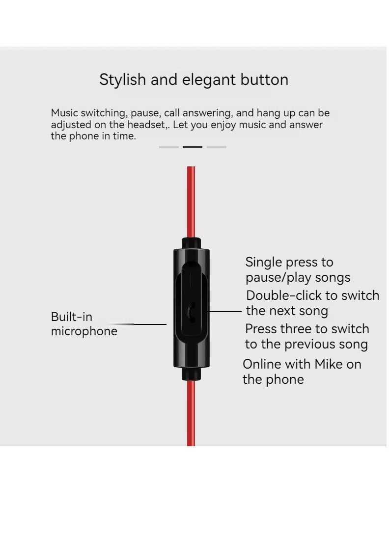 Generic - In-ear sports over-ear wired headphones with microphone and volume adjustment headphones (red) - Image 1