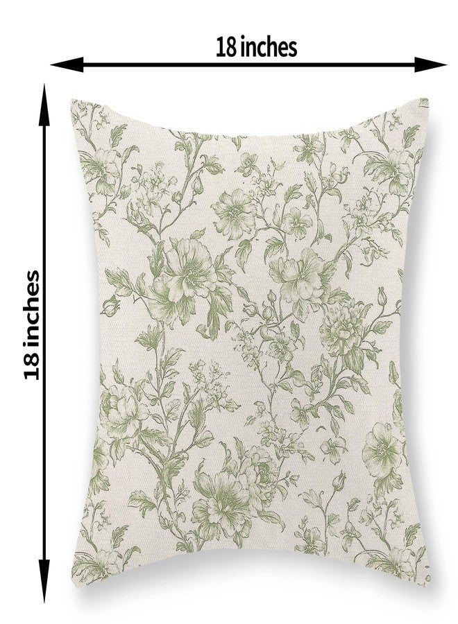 JEFERSO Sage Green Pillow Covers 18x18 Inch Set of 2 Chinoiserie Light Green Floral Throw Pillows Vintage Toile Flower Decorative Pillow Cases Outdoor Floral Decor Linen Cushion Case for Couch Sofa - Image 2