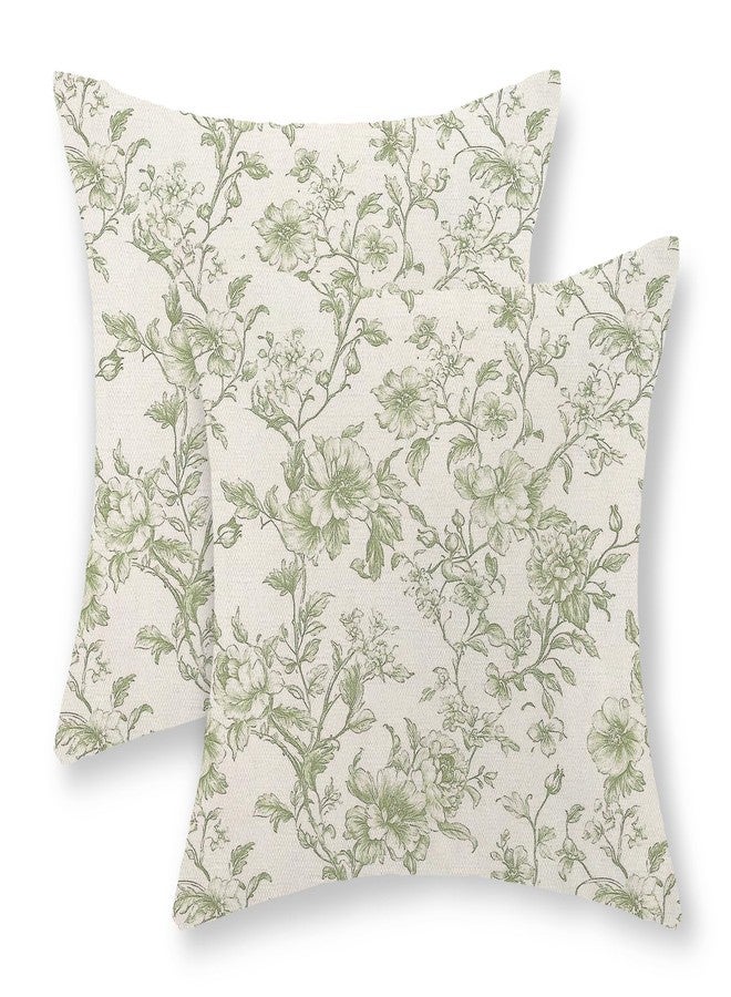 JEFERSO Sage Green Pillow Covers 18x18 Inch Set of 2 Chinoiserie Light Green Floral Throw Pillows Vintage Toile Flower Decorative Pillow Cases Outdoor Floral Decor Linen Cushion Case for Couch Sofa - Image 1