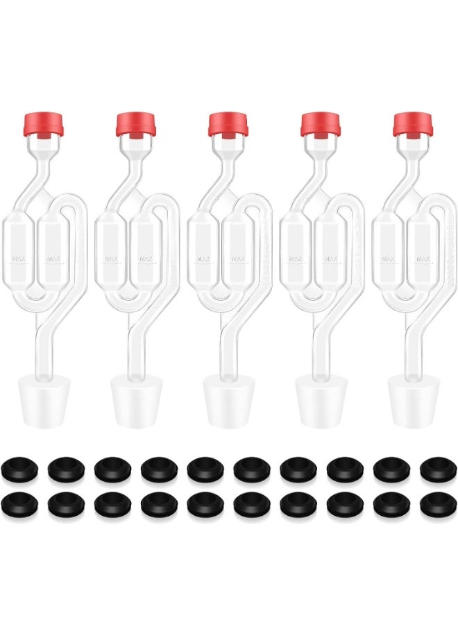 نهر قو 5 قطع من أغطية التخمير فائقة الشفافية - النسخة المطورة، مجموعة أغطية التخمير المزدوجة الفقاعية، أغطية للتخمير، تشمل 5 سدادات حجم 5#6 + 20 حلقة عازلة، معدات تخمير لمشروبات التخمير. - Image 1