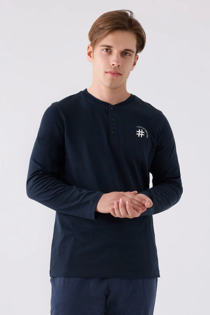 Arnetta Men's Long Sleeve Pajama Set AR3166 Navy