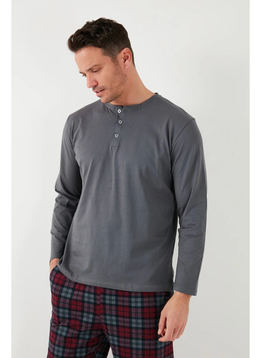 Buratti Plaid Cotton Regular Fit Long Sleeve Men's Pajama Set with Elastic Waist 6572003