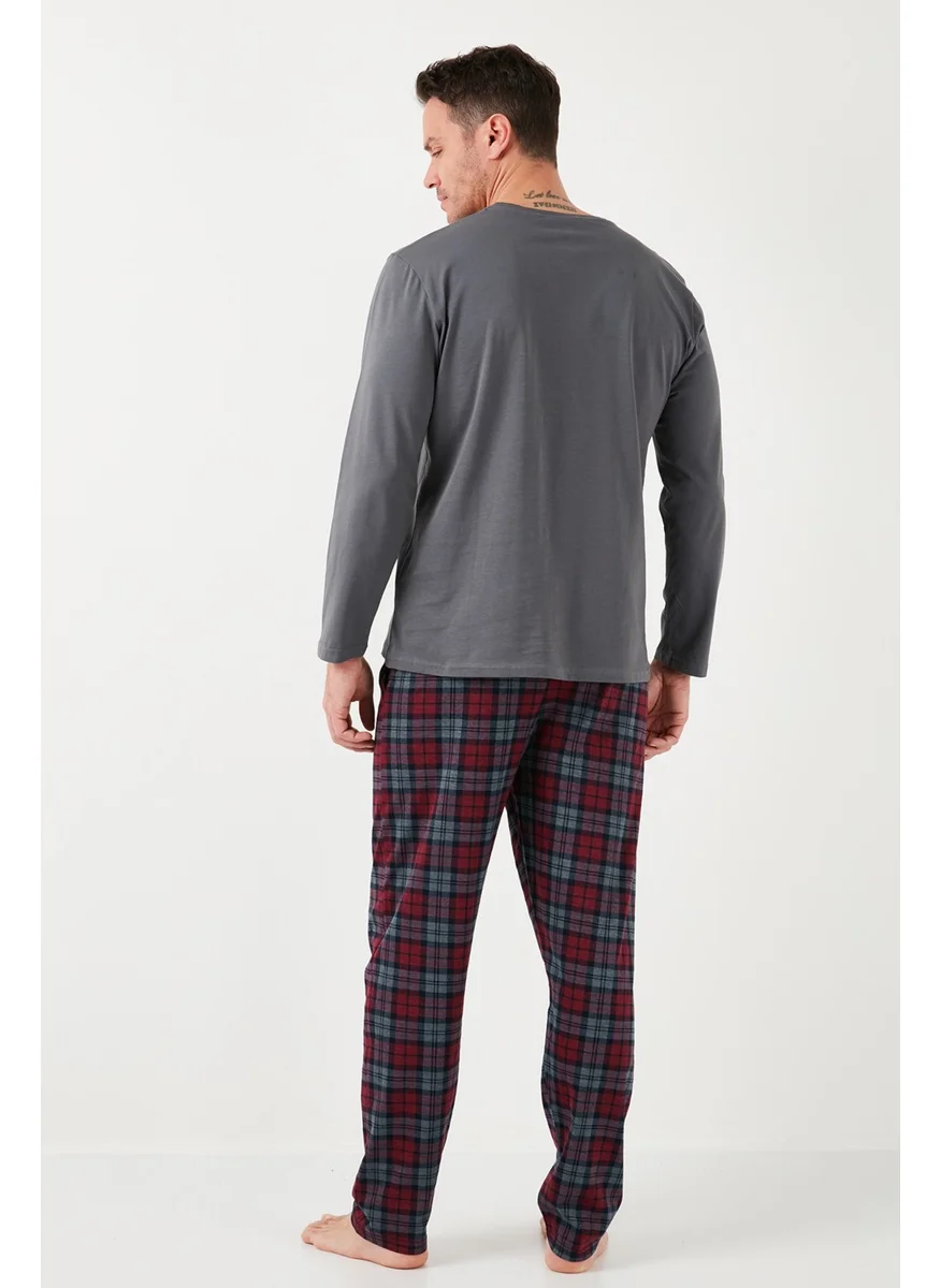 Buratti Plaid Cotton Regular Fit Long Sleeve Men's Pajama Set with Elastic Waist 6572003