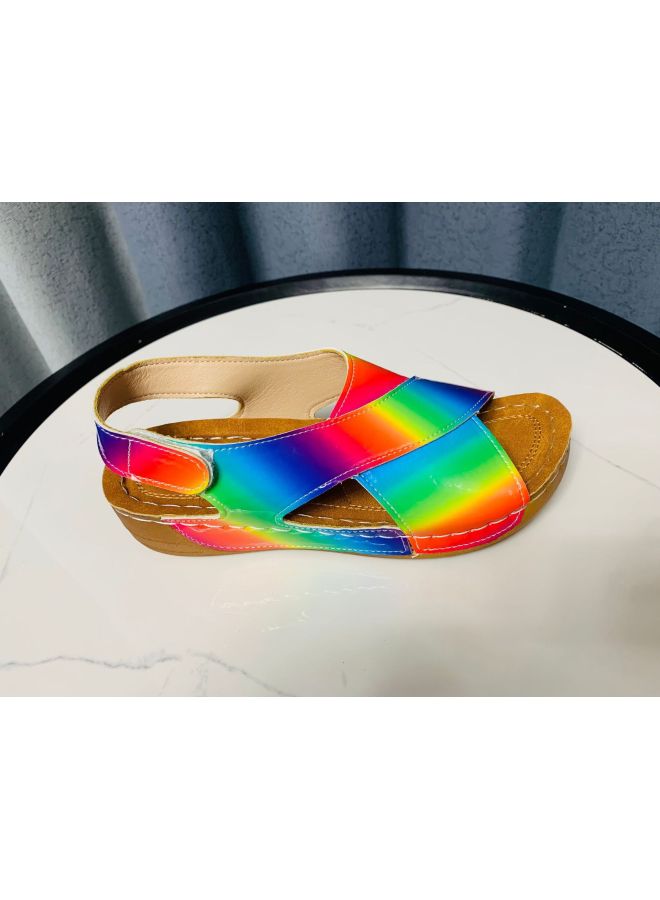 Women's Shoes New Style European And American Thick-soled Color-blocked Roman Sandals Women's Platform Sole Velcro Open-toe Beach Sandals