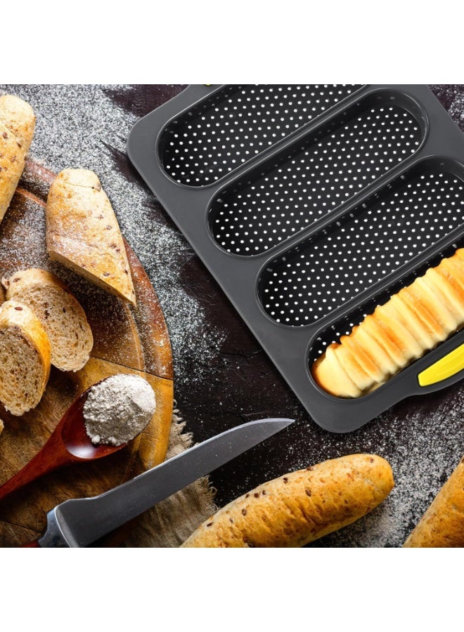 Silicone Hamburger Bun Mold,Set of 3 Silicone Baguette Pan with Spatula Nonstick 4 Wave Baguette Baking Tray 6 Cup Hamburger Bun Mold Bread Pans for Homemade Bread Loaf Sandwich  - Image 5