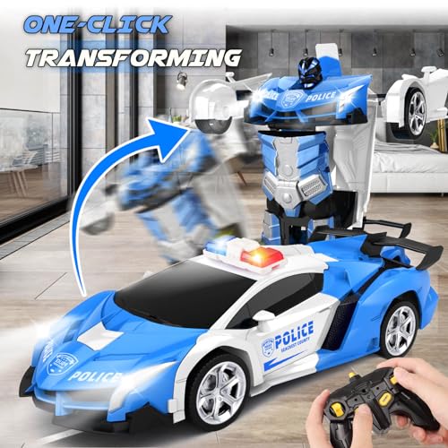 Britik Transform Remote Control Car - Rc Cars, One-Button Transforming, 360° Rotation Drifting, 2.4ghz 1:18 Scale, Gift Kids Aged 4-6 Year Old Boys/Girls, Police Car Blue - Image 3