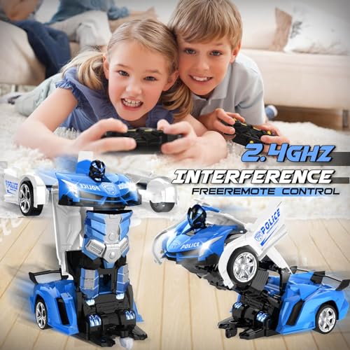 Britik Transform Remote Control Car - Rc Cars, One-Button Transforming, 360° Rotation Drifting, 2.4ghz 1:18 Scale, Gift Kids Aged 4-6 Year Old Boys/Girls, Police Car Blue - Image 4