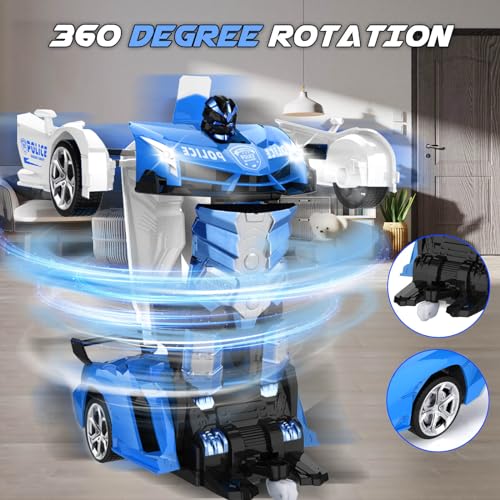 Britik Transform Remote Control Car - Rc Cars, One-Button Transforming, 360° Rotation Drifting, 2.4ghz 1:18 Scale, Gift Kids Aged 4-6 Year Old Boys/Girls, Police Car Blue - Image 5