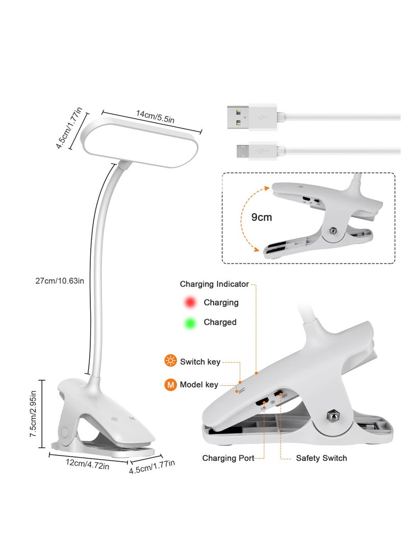 Angmei LED Desk Lamp, 36 LED USB Rechargeable Reading Light with 3 Color Modes 3 Brightness, Eye Protection Book Clamp Clip on Light for Headboard and Video Conference Clip-on USB Rechargeable Reading Light for Headboard Touch Lamp Bed Frame Double Dormitory Desk Bedside (White) - Image 5