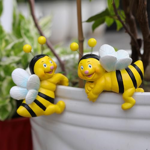 JARPSIRY Set of 2 Cute Climbing Bees Flower Pot Hugger Figurines Resin Hanging Bee Statues Planter Pot Decorations for Home Garden Fence Balcony Patio Lawn Yard Ornaments - Image 1