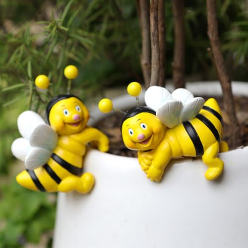 JARPSIRY Set of 2 Cute Climbing Bees Flower Pot Hugger Figurines Resin Hanging Bee Statues Planter Pot Decorations for Home Garden Fence Balcony Patio Lawn Yard Ornaments - Image 2