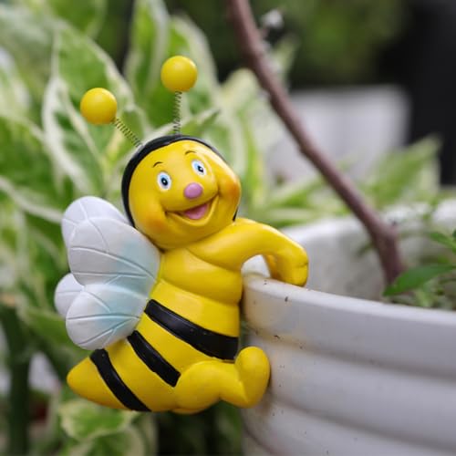 JARPSIRY Set of 2 Cute Climbing Bees Flower Pot Hugger Figurines Resin Hanging Bee Statues Planter Pot Decorations for Home Garden Fence Balcony Patio Lawn Yard Ornaments - Image 3