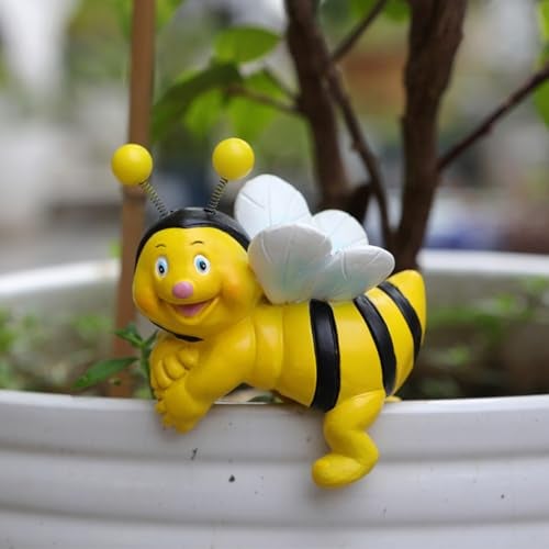 JARPSIRY Set of 2 Cute Climbing Bees Flower Pot Hugger Figurines Resin Hanging Bee Statues Planter Pot Decorations for Home Garden Fence Balcony Patio Lawn Yard Ornaments - Image 4