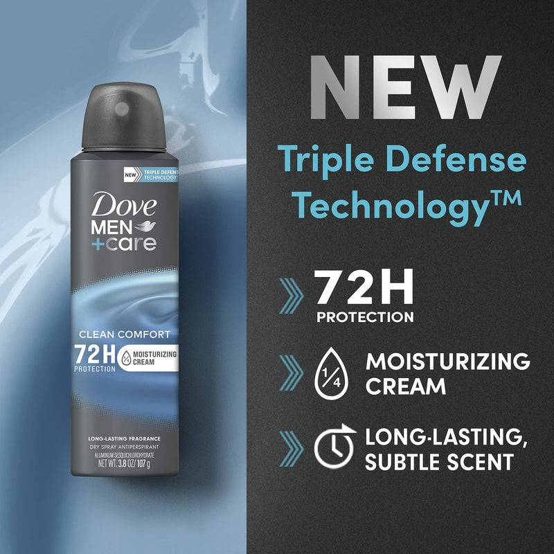 Dove Men+Care Antiperspirant Deodorant Clean Comfort Dry Spray For Men 72-hour Sweat and Odor Protection with Triple Defense Technology 3.8 oz - Image 3