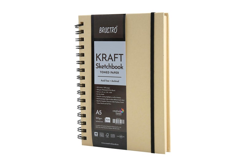 BRUSTRO دفتر رسم كرافت - ورق تونيد | A5، 100 GSM | 100 ورقة/200 صفحة | ملزم بأسلاك، حلزوني، ورق فاخر، خالي من الأحماض، مثالي للوسائط الجافة، فن الماندالا، الجرافيت، الفحم، أقلام الألوان، أقلام الجل - Image 4
