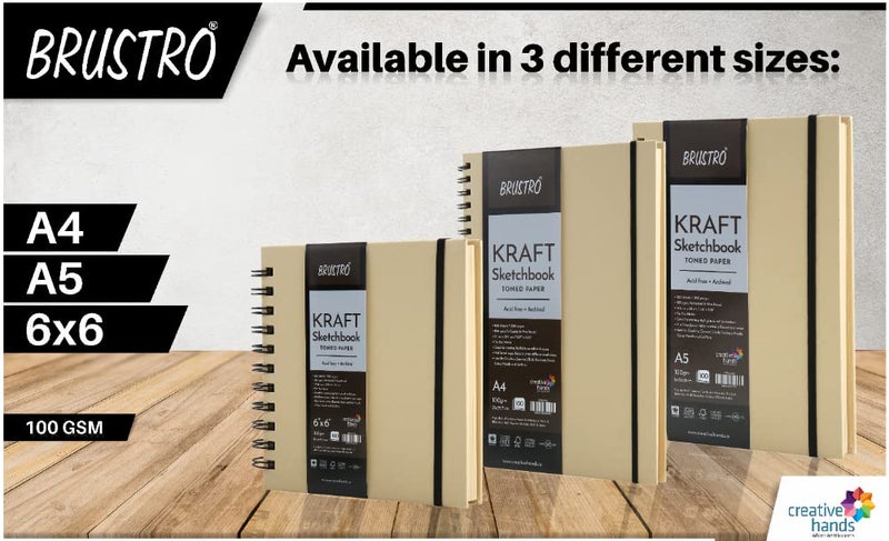 BRUSTRO دفتر رسم كرافت - ورق تونيد | A5، 100 GSM | 100 ورقة/200 صفحة | ملزم بأسلاك، حلزوني، ورق فاخر، خالي من الأحماض، مثالي للوسائط الجافة، فن الماندالا، الجرافيت، الفحم، أقلام الألوان، أقلام الجل - Image 5