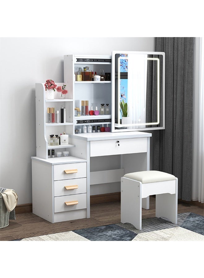 Vanity Desk, Makeup Dressing Table Vanity Bench with Locker and LED Flip Mirror, Multifunctional Dresser Storage Cabinet with Drawers and Chair, for Women and Girls (White, SZZ008LED) - Image 1