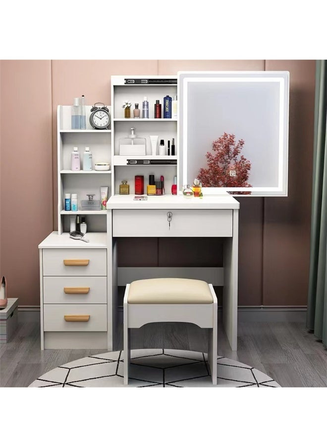 Vanity Desk, Makeup Dressing Table Vanity Bench with Locker and LED Flip Mirror, Multifunctional Dresser Storage Cabinet with Drawers and Chair, for Women and Girls (White, SZZ008LED) - Image 5