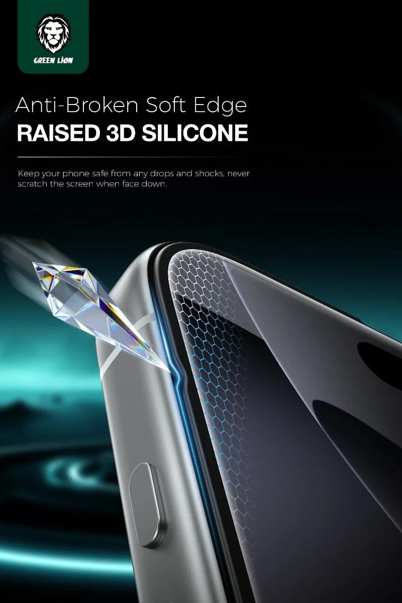 GREEN LION iPhone 17 Pro Max Screen Protector with 3D Silicone Plus High Definition Edge Glass / Grease Resistance / Anti Fingerprint / Anti Scratch -Black Edge/Clear - Image 4