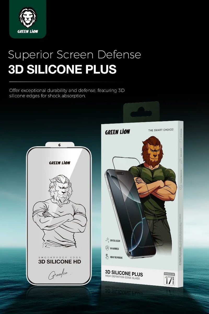 GREEN LION iPhone 17 Pro Max Screen Protector with 3D Silicone Plus High Definition Edge Glass / Grease Resistance / Anti Fingerprint / Anti Scratch -Black Edge/Clear - Image 2
