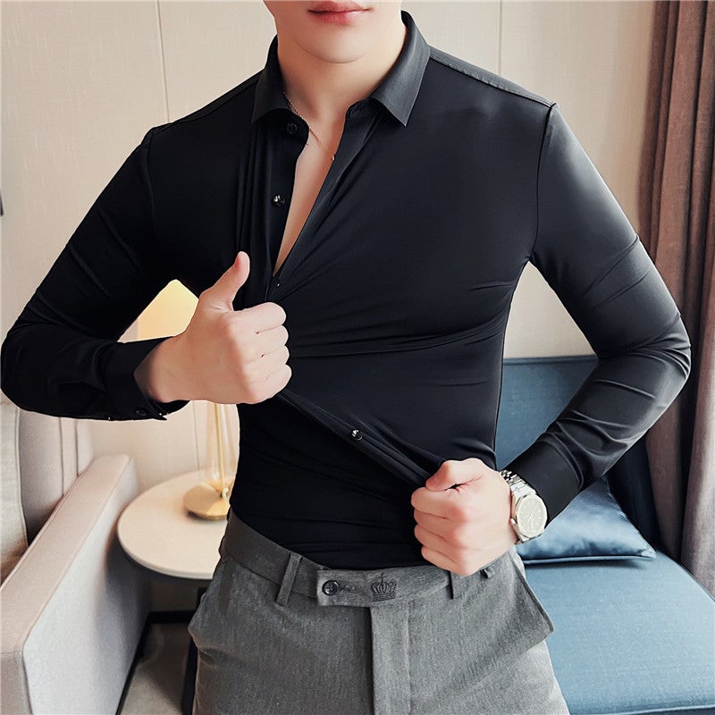 White Shirt Mens Long-sleeved Summer Fashionable Light Mature Wind-ripped Handsome Top Mens Jacket Casual Mens Ice Silk Black Shirt Gray - Image 3