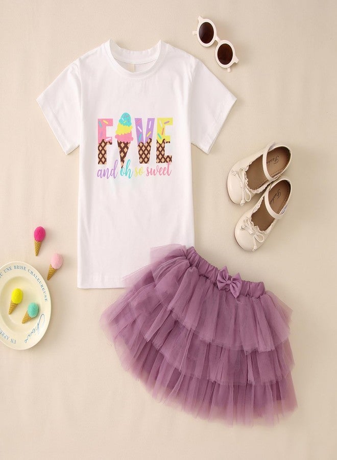 KEKEMI Toddler Girl Birthday Outfits 2nd 3rd 4th 5th 6th 7th Ice Cream Birthday Shirts Tutu Skirt Set Cake Smash 2Pcs Outfit(Purple,5T) - Image 5